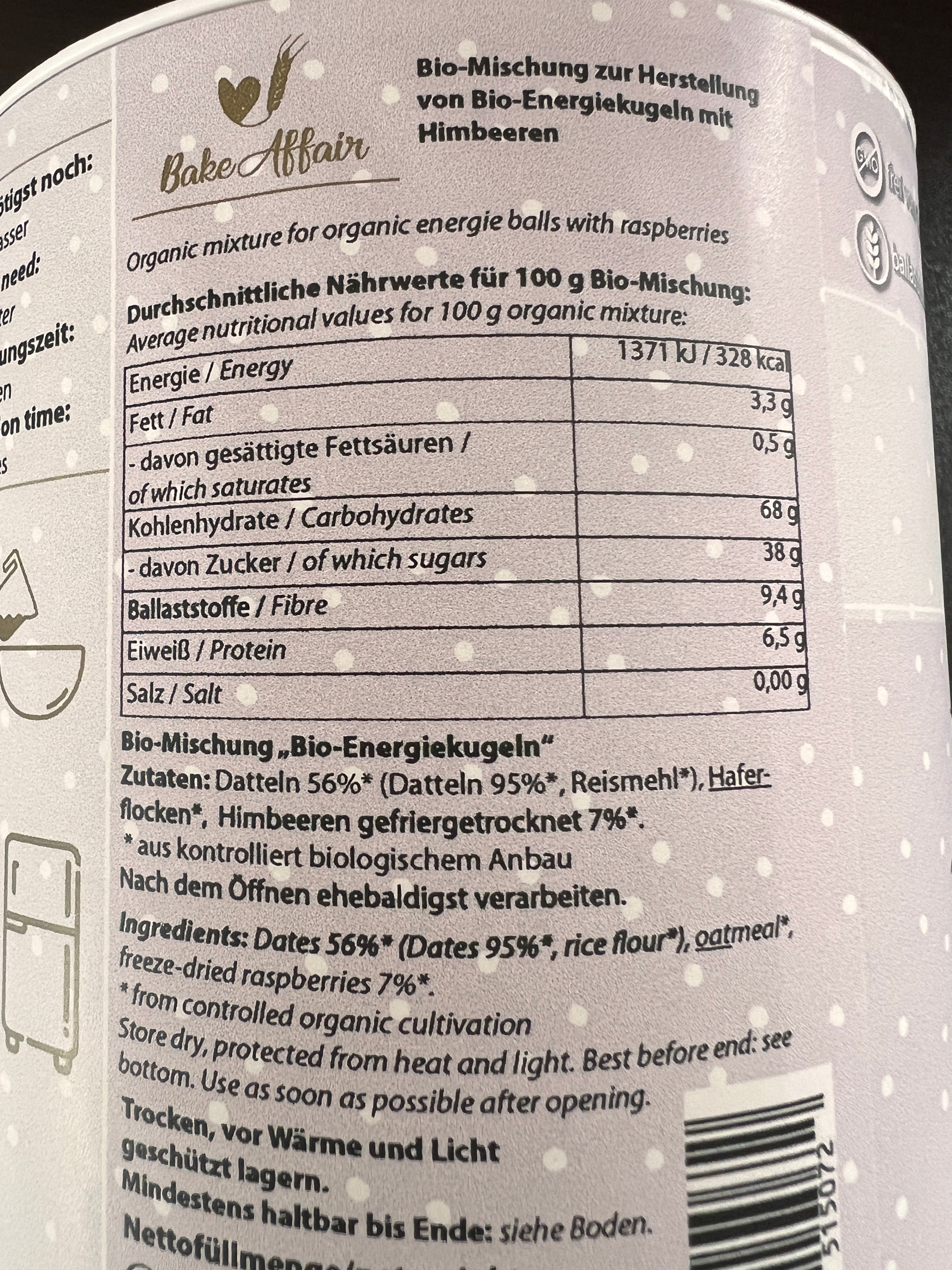 Bio Mischung Energiekugel Kids Himbeere