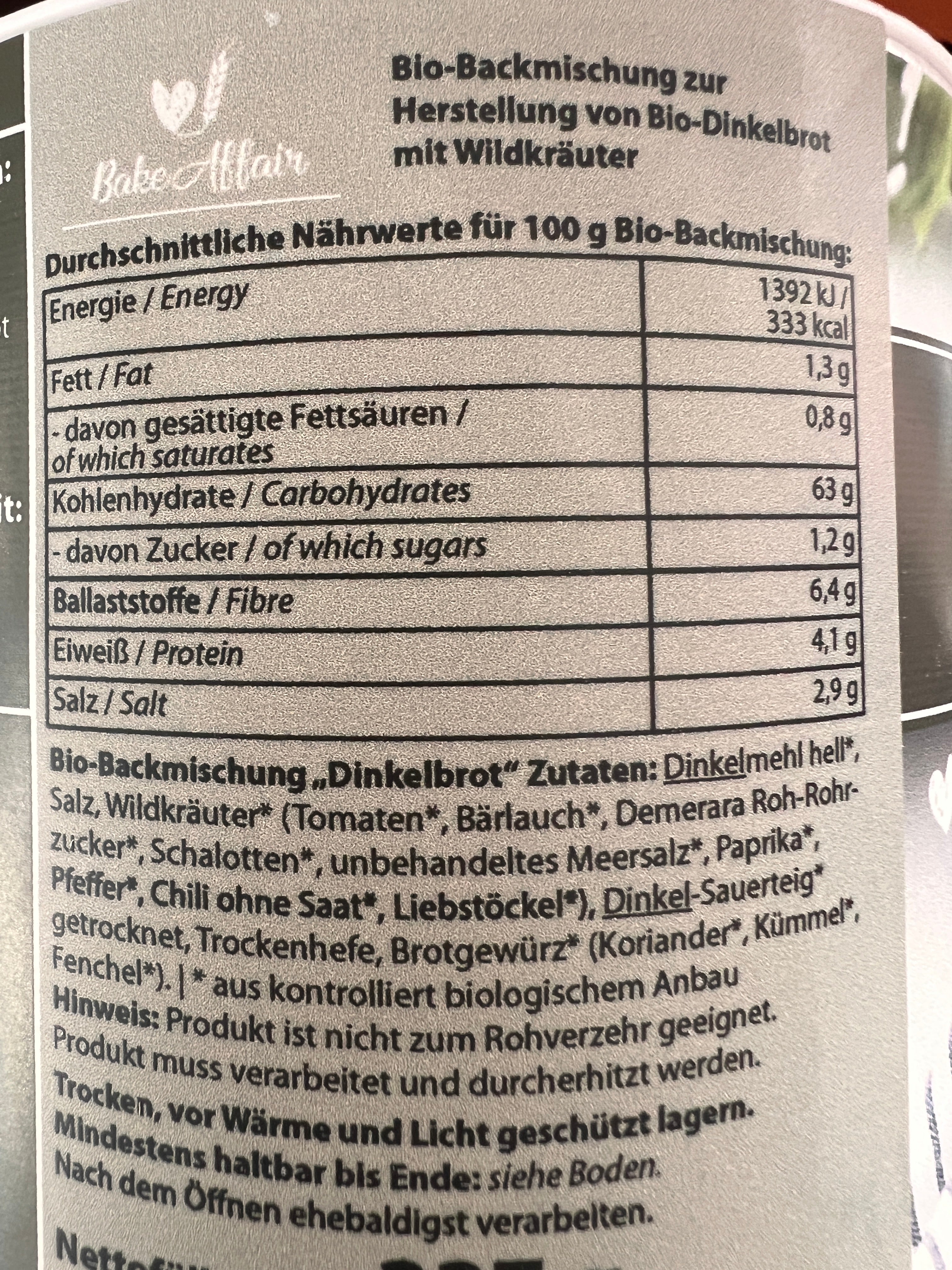 Bio Backmischung Dinkelbrot